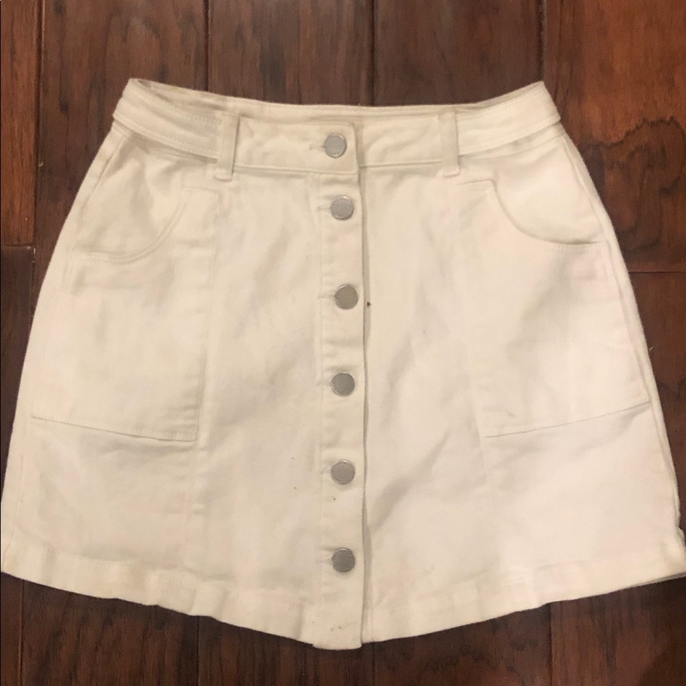 Jolt White Denim High Waisted Button Up Skirt